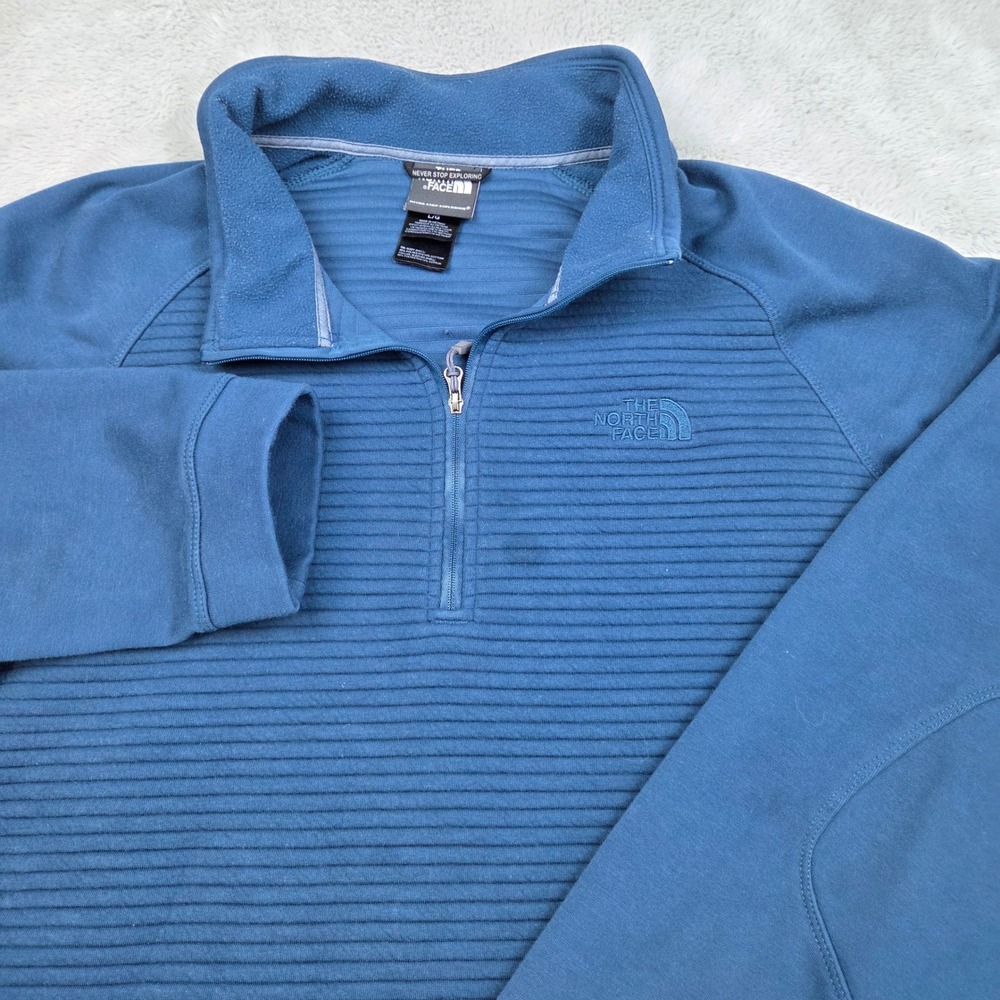 The North Face Quarter Zip Pullover Mens L Ribbed Textured Logo Activewear Blue